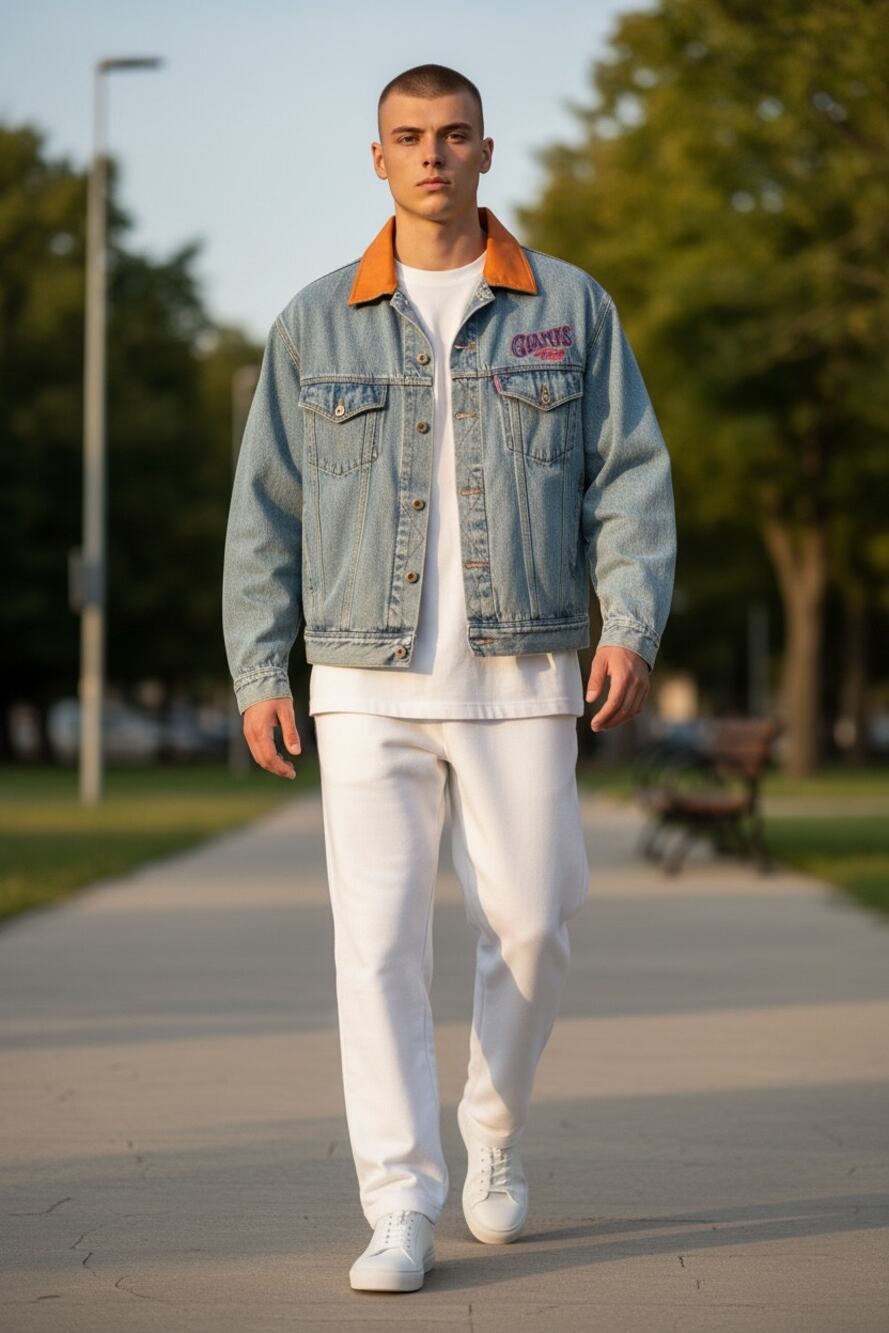 Vintage Giants Denim Jacket w/Leather Collar